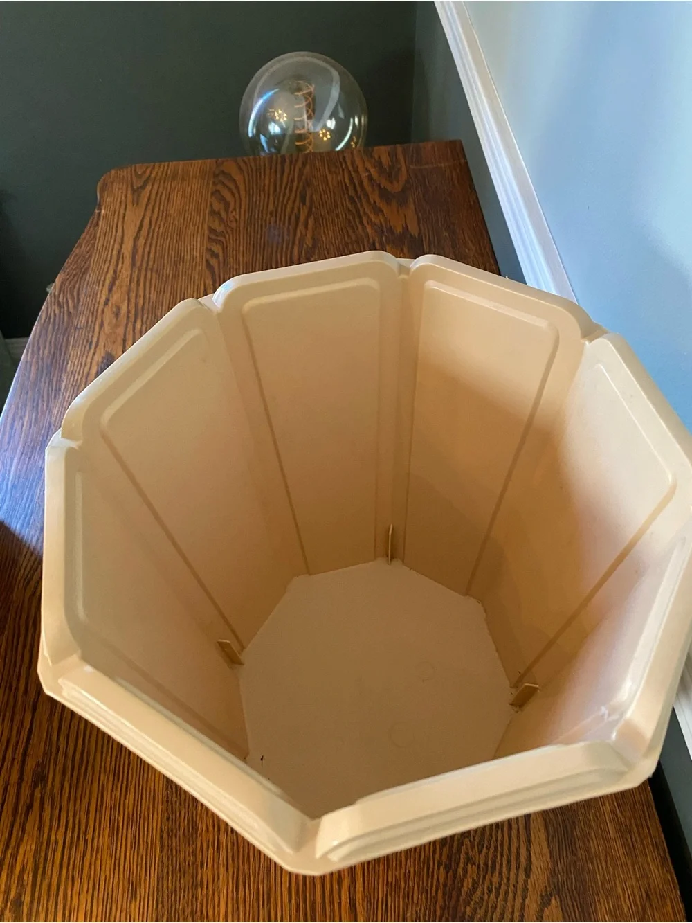 Vintage 1980s Beige Rubbermaid Trash Can Wastebasket Basketweave Fluted Octagon
